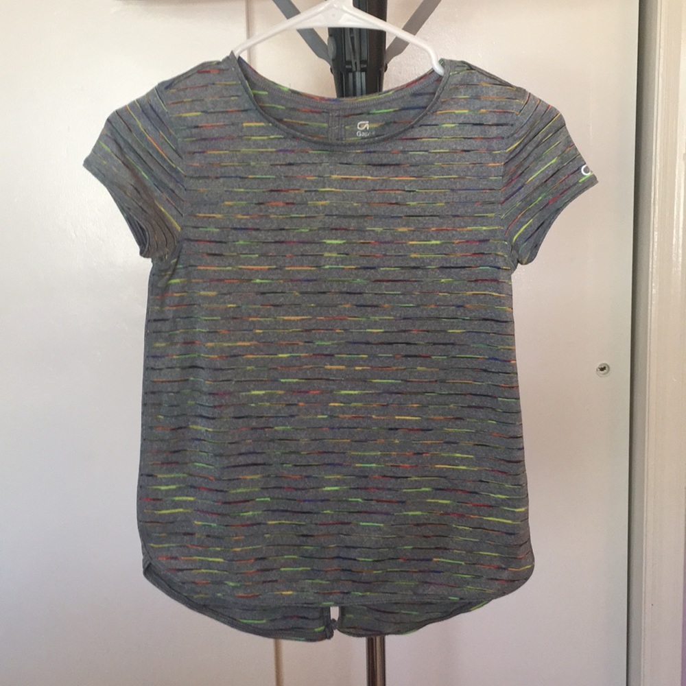 Girl’s Gray with Rainbow Strip Active Top